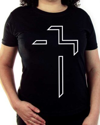 Camiseta Feminina Cruz Minimalista 3d Evangélica Baby Look