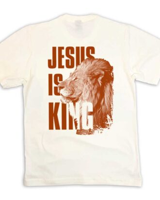 Camiseta Jesus Is King Gospel Cristã Leão Deus Estampa Frente e costas