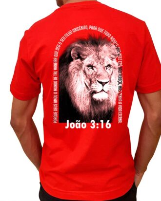 Camiseta Masculina João 3:16 Leão Estampa Nas Costas