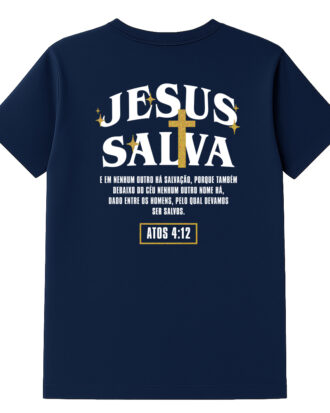 Camiseta Cristã Jesus Salva Estampa Dourada Masculina