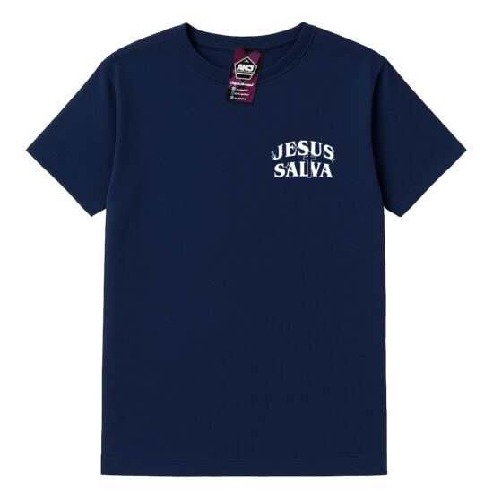 Camiseta Cristã Masculina 100% Algodão Gospel Jesus Salva Azul Marinho Frente Camiseta Cristã Masculina 100% Algodão Gospel Jesus Salva Azul Marinho Frente