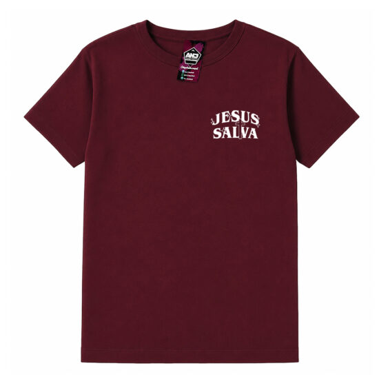 Camiseta Cristã Masculina 100% Algodão Gospel Jesus Salva Bordô Frente Camiseta Cristã Masculina 100% Algodão Gospel Jesus Salva Bordô Frente