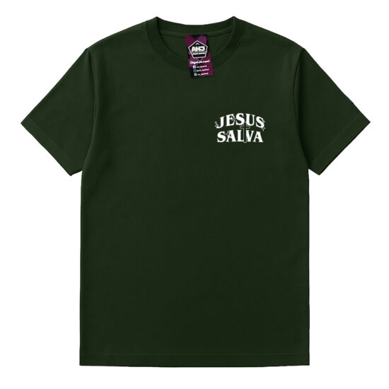 Camiseta Cristã Masculina 100% Algodão Gospel Jesus Salva Verde Frente Camiseta Cristã Masculina 100% Algodão Gospel Jesus Salva Verde Frente