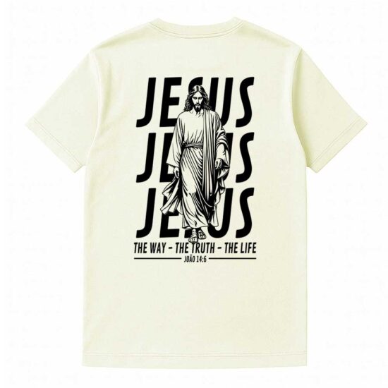 Camiseta-Estampado-Jesus-The-Way-Algodão-Premium-Off-White-Costas Camiseta-Estampado-Jesus-The-Way-Algodão-Premium-Off-White-Costas
