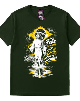 Camiseta Cristã Feliz é a Nação Cujo Deus é o Senhor