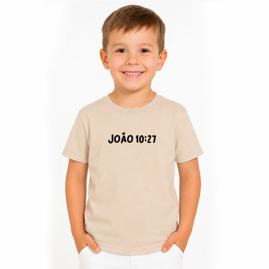Camiseta Cristã Infantil João 10-27 As Minhas Ovelhas Frente Bege Camiseta Cristã Infantil João 10-27 As Minhas Ovelhas Frente Bege
