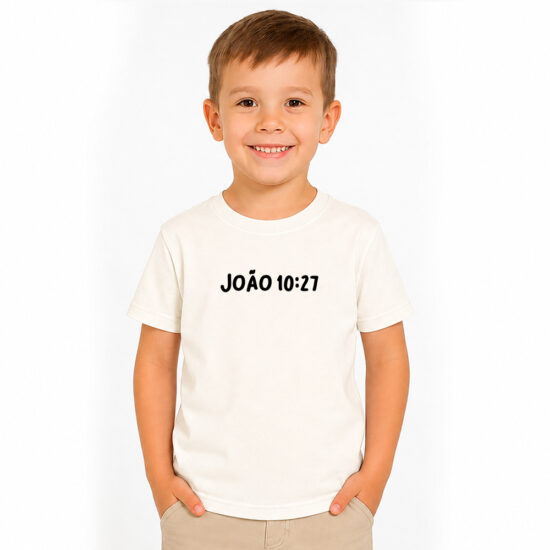 Camiseta Cristã Infantil João 10-27 As Minhas Ovelhas Frente Off-White Camiseta Cristã Infantil João 10-27 As Minhas Ovelhas Frente Off-White