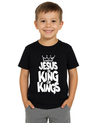 Camiseta Cristã Infantil Estampada Jesus Is king Of Kings Estampa na Frente Algodão Premium